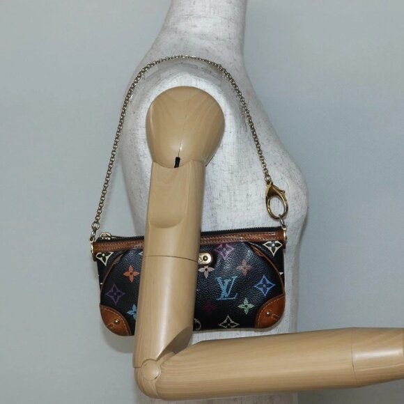 LOUIS VUITTON Multicolor Pochette Mila MM Pouch Black M60097 LV Auth 143169 - Picture 1 of 16
